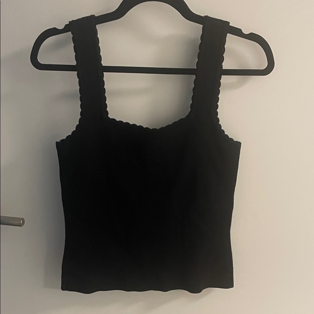 Sézane Black Scalloped Tank Top, M